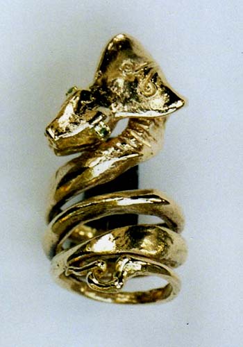 Schlangenring - Gold 585 gelb Turmalin giftgrün